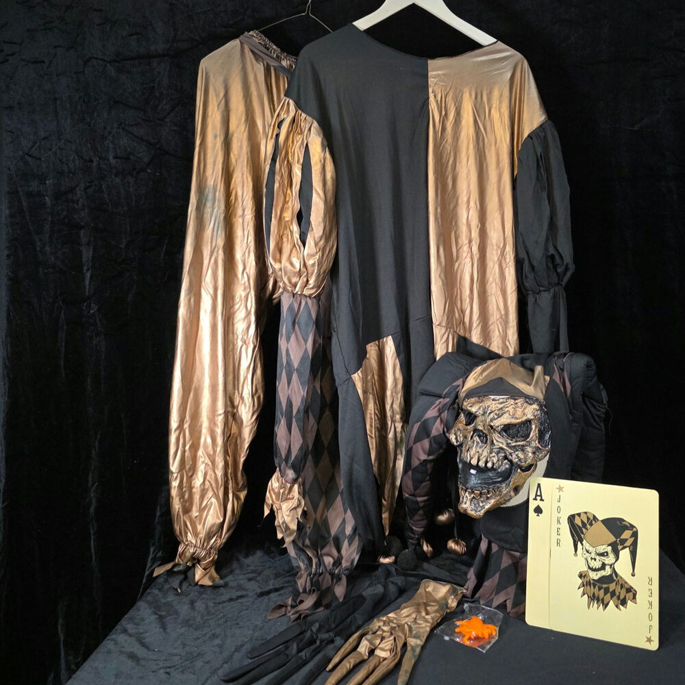Joker's Wild Halloween Costume Adult XXL 48-52 Top Pants Belt Mask & Gloves